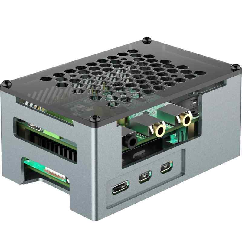 InnoMaker Raspberry Pi 5用アルミケース - 3510 PWMファン＆ヒートシンク付き、DAC/DAC PRO/AMP/AMP PRO/RS485&CAN HATおよび拡張ボード対応