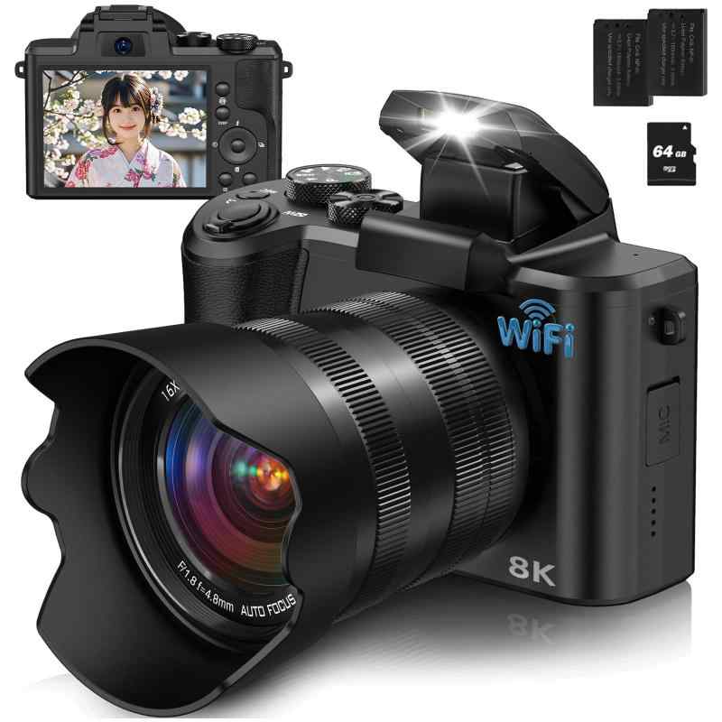 YOODEE 8K WIFI デジタルカメラ 8800万画素 タッチスクリーン デュアルレンズ 16Xズーム オートフォーカス
