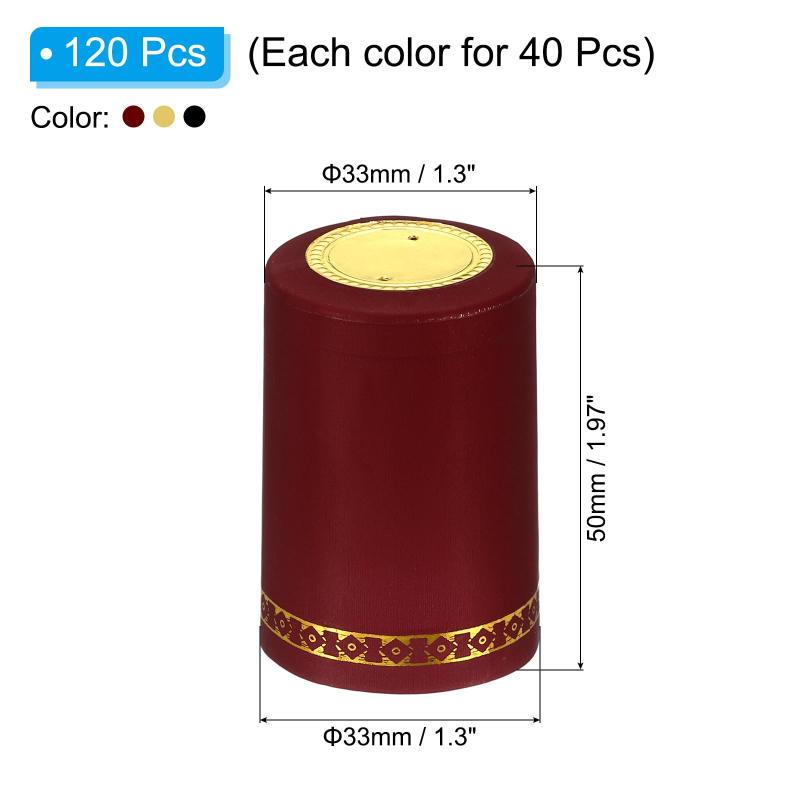 PATIKIL PVCワインボトル用 ヒートシュリンクキャップ テアタブ付き 120個入り 33x45mm ワインシュリンクラップシール ワインセラーや家庭 キッチン用 赤/黒/ゴー ルドトーン カバー vision-stores-10396550 ビジョンストア サンプル画像2