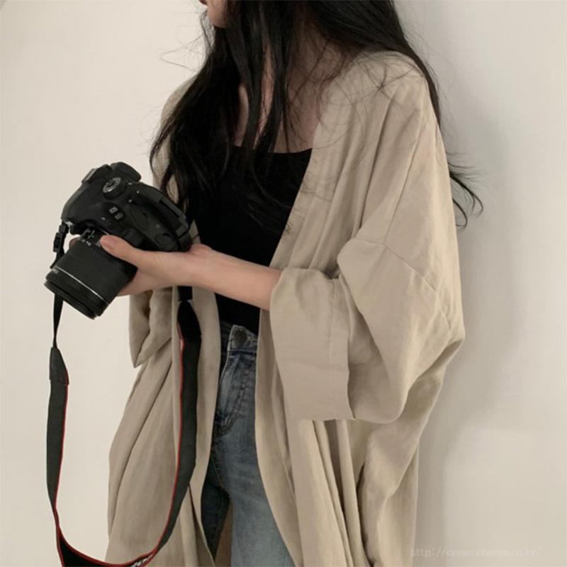 カーディガン レディース 長袖 薄手 無地 ロング丈 羽織り アウター オーバーサイズ 韓国風 カジュアル 紫外線対策 UVカット 軽やか 通気性 爽やか シンプル デイリー 春夏 vision-stores-10398342 ビジョンストア パッケージ画像