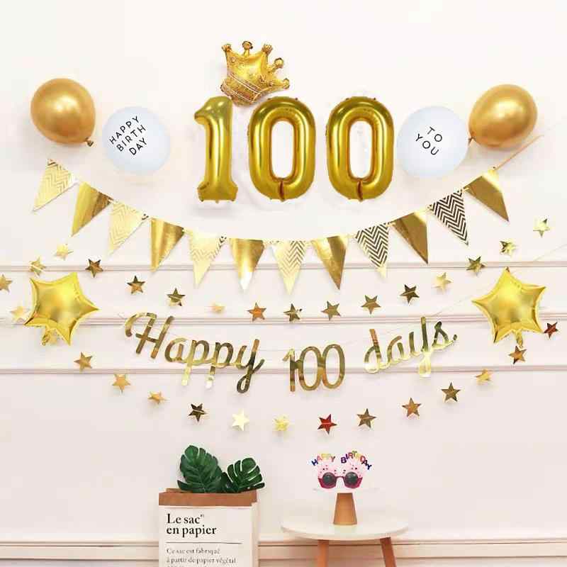100日祝い 誕生日バルーン 風船 祝百日 HAPPY 100 DAYS 誕生日 飾り付け セット アルミ風船 パーティー 男の子 女の子