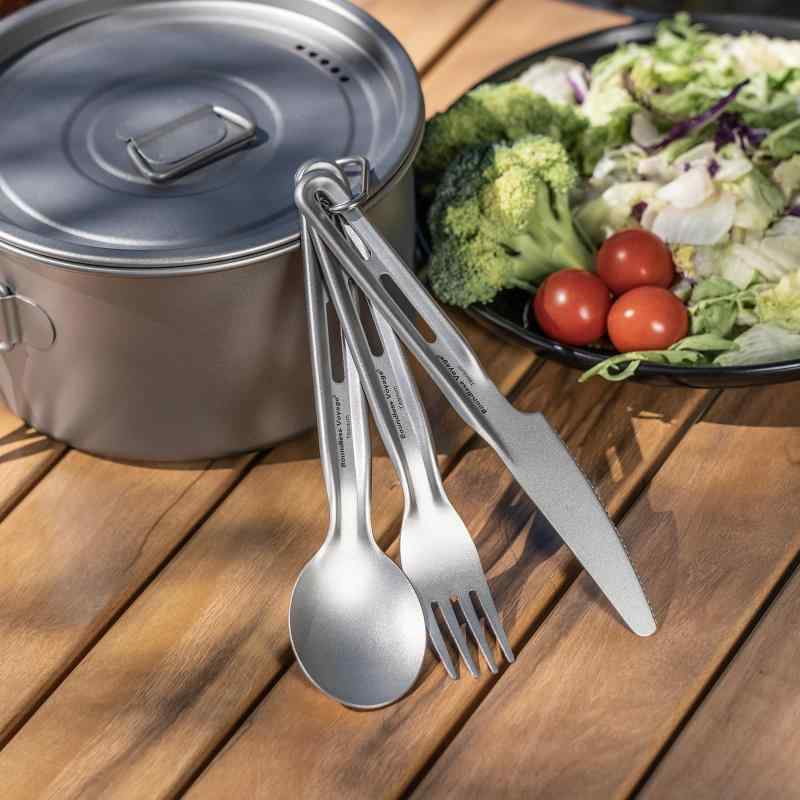 Boundless Voyage チタンカトラリー 3/4点セット フォーク/スプーン/ナイフ/箸 カラビナ付き 軽量 頑丈 コンパクト チタン食器 アウトドア 調理器具 キャンプカトラリーセット キャンプ用品 収納 vision-stores-10403228 ビジョンストア サンプル画像3