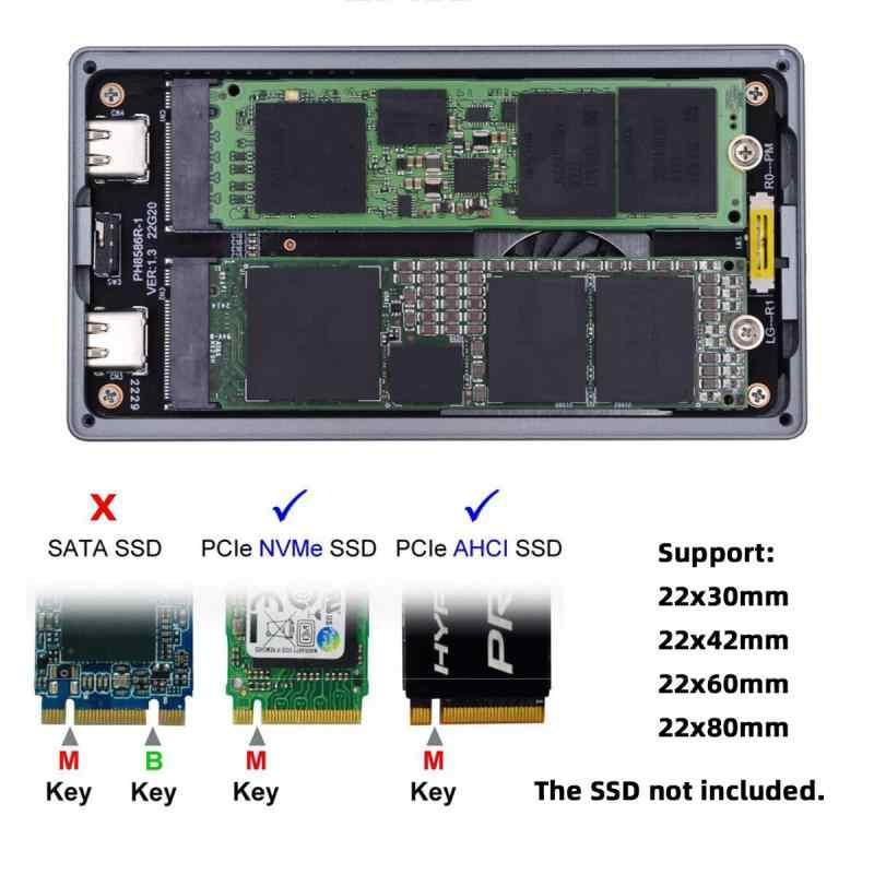 ビジョンストアのNFHK デュアルNVME M.2 NGFF Mキー - USB-C Type-C Raid0 Raid1 JOBD ビッグエンクロージャ 20Gbps ファンRaid0ハイパーアダプター付き｜アングル2