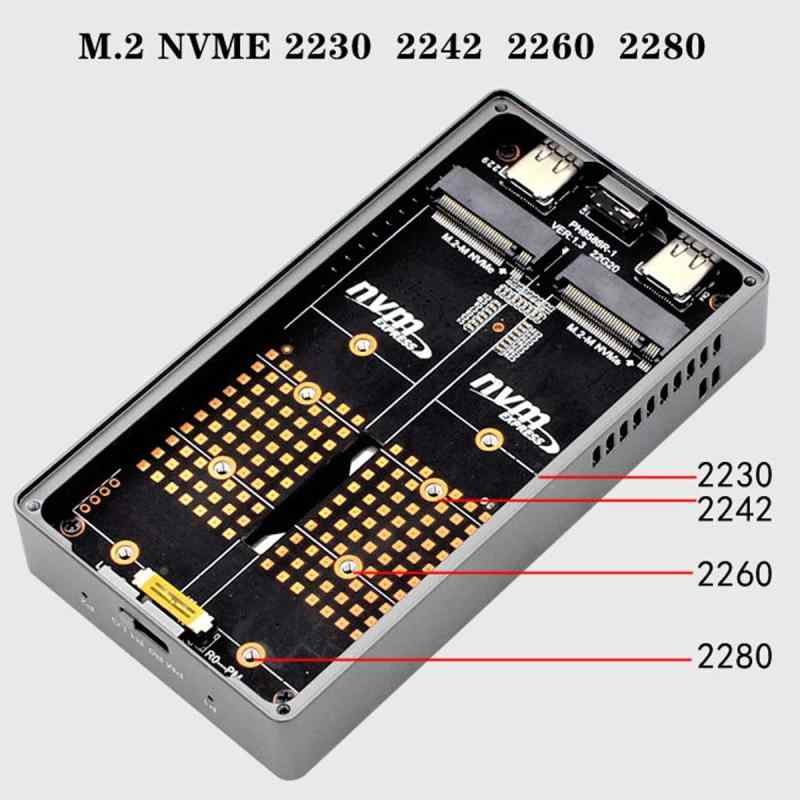 ビジョンストアのNFHK デュアルNVME M.2 NGFF Mキー - USB-C Type-C Raid0 Raid1 JOBD ビッグエンクロージャ 20Gbps ファンRaid0ハイパーアダプター付き｜アングル3