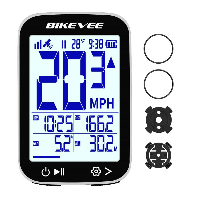 Bikevee GPS ワイヤレス 自転車用スピードメーター サイクルコンピューター 自動スタートストップ 自動バックライト 防水 走行距離計 MPH KM/H 2.4インチFSTN段式ディスプレイ