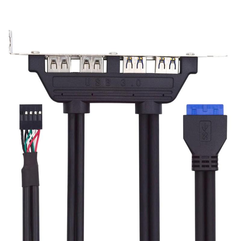 Xiwai 4ポート USB3.0メスハブからマザーボード 20ピンマウントパネル延長バッフルケーブル PCIブラケット付き