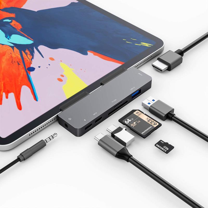 3XI USB C multifunction adapter ハブ 7 in 1 4K HDMI 出力 60W PD充電 USB3.0 ハブ SD/TFカードリーダー 3.5mm ヘッドホンジャックタイプ C HDMI 変換 アダプタ