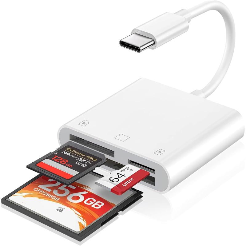 カードリーダー SD TF CF 【業界新版 3in1 iPhone17/16/15対応】 CFカードリーダー タイプC マルチカードリーダー OTG機能 高速データ転送 同時読み書き i-Pad/Windows/Androidスマホ/PC等多デバイス互換 USB 【3-in-1 CF/SD/Micro SD カードリーダー】: USB C カードリーダーは、SD (セキュア デジタル)、マイクロ SD (TF)、CF (コンパクト フラッシュ) の 3つの異なるカードポートが搭載されて、 カードタイプへの高速データ アクセスを提供してます。これ1台で常に使われる様々なメディアカードに対応し、デジカメ、ビデオカメラの写真や動画などのデータ移動に、スマホやそのほかのUSB-C機器のバッグアップに便利なカードリーダーです。【高速・3枚同時読み込み】新世代チップを採用され、動画や音楽、大量の写真など大きなデータもストレスなく、高速データ転送できる同時に接続された機器をより安全で安定した状態にします。それに、新たの接続技術を導入し、SD、Micro SD (TF)、CF (Compact Flash)の3つのカードを同時に読取と書込を行うことができ、カードを差し替える手間が必要ありません。多種カードが持っている方には是非お逃がしないで【アプリ不要・簡単操作】 OTG機能搭載して、アプリのインストールは不要で、ポートに差し込むだけでスマホへデータ転送が可能です。写真や動画の保存もスムーズに行え、初心者でも簡単に操作できるメモリーカードリーダープレゼントでも最適です。【双方向転送対応】 スマホデータをSDカードへの保存や、CFカード スマホ転送（写真・動画・音楽・Excel・PDFなど）双方向のデータ転送に対応してます。CFカードリーダーとしても活躍し、旅先や出張、外出など様々なシーンで重宝します。【幅広い互換性-iPhone17も対応】Windows、Mac OS、Linux、Androidなどします。iPhone17シリーズ/iPhone16シリーズ/iPhone15シリーズ/i-Pad Pro/MacBook Pro Air/MacBook/iMac Pro/Mac mini/Dell/HP/Surface Book/Xperia/Google Pixelなどと互換。お使いのスマートフォンにOTG機能が搭載されているかご確認ください。【安心】弊店のType c アダプタは1年間の付きです。無制限の顧客サポートを提供していますので、何か質問がある場合は、弊社に連絡してください。12時間以内にお客様の問題を解決します。