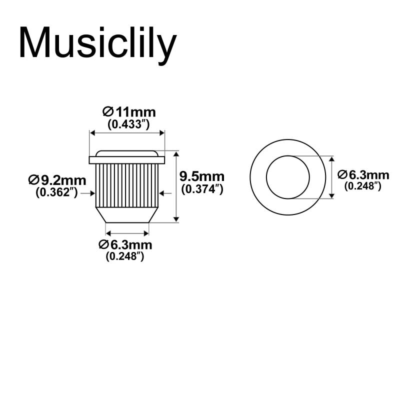 ビジョンストアのMusiclily Ultra ブラス製9.2mm ビンテージスタイル ギターペグブッシュ Epiphoneエレキギターのチューニングペグ用 (6個セット)｜アングル3