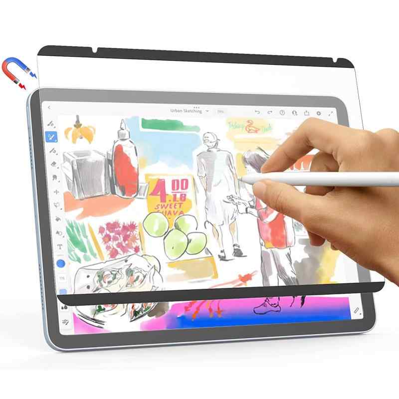 iPad ペーパーフィルム 着脱式 iPad Air5 第5世代 2022用/ iPad mini6（2021）iPad 10.2第9世代(2021) 第8世代/7世代 iPad Pro11/12.9インチ2021 iPad Air4 フィルム 紙のようなフィルム 紙のような書き心地 貼り付け【簡単に取り外せ着脱式フィルム】何度でも着脱できる新素材を採用し、何度でも着脱できます。動画などを見る際には簡単に着脱でき、滑り落ちにくく快適に使用可能です。【上質紙に近い描き心地】最新素材を採用し、表面特殊加工により上質紙のようにしっかりとした描き心地を実現。すべりすぎないので線画が描きやすい、従来品より圧倒的に書きやすい【反射防止・指紋防止】 画面のチラつきを抑えるAG（アンチグレア）加工により、光の映り込みを防ぎ、目に優しく見やすい画面を保ちます。表面特殊加工によりタッチ操作をしても指紋が目立ちにくくなっています。【ペン先の磨耗を85%低減】 最新素材を採用しや表面特殊加工によりペン先の磨耗を85%低減させるため、タッチペンを長く使用できます。鉛筆硬度3Hのハードコート加工により、フィルム表面の傷にも防止します【写真・動画がきれいに見える】PET素材ですので、画質を損ねない透明感です。写真や動画の色がきれいに見えます。タッチ感度の低下もありません。