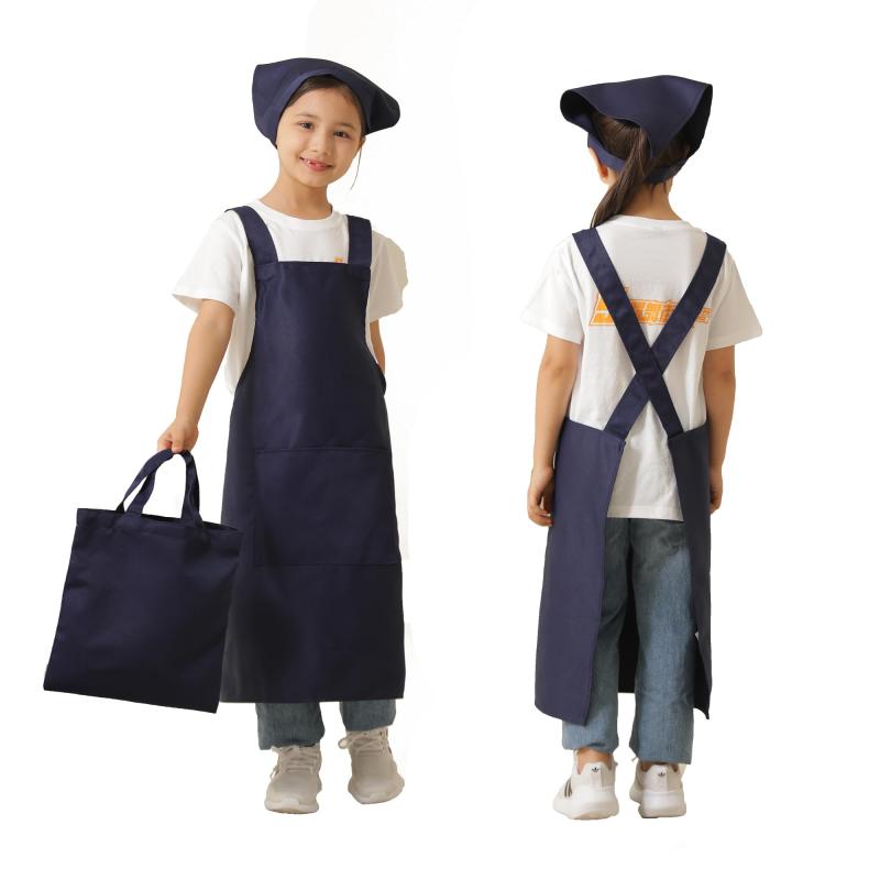 [Muggumo] 子供用 エプロン 三角巾 袋 2点/3点セット 名前タグ 小学生 男女兼用 着...