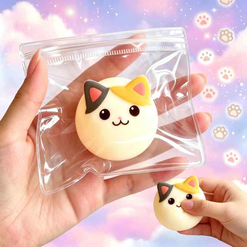 Rich Peach スクイーズ みけねこぷりんと だいふく ミニ 本体約4cm パッケージ約10×8×2cm TPR ぷにぷに もちもち 握る おもちゃ ストレス解消グッズ かわいい プレゼント 子供 大人兼用 vision-stores-10617122 ビジョンストア パッケージ画像