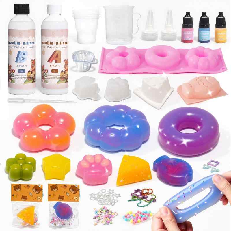 VBACALA DIY 手作りキット 猫爪 星形 甜甜圈 奶酪 ぷにぷに 挤压玩具 400ml AB硅胶 1:1 混合 配件豊富 解压玩具 スクイーズキット スクイーズ パン 手作りスクイーズ プレゼント ギフト vision-stores-10617161 ビジョンストア パッケージ画像