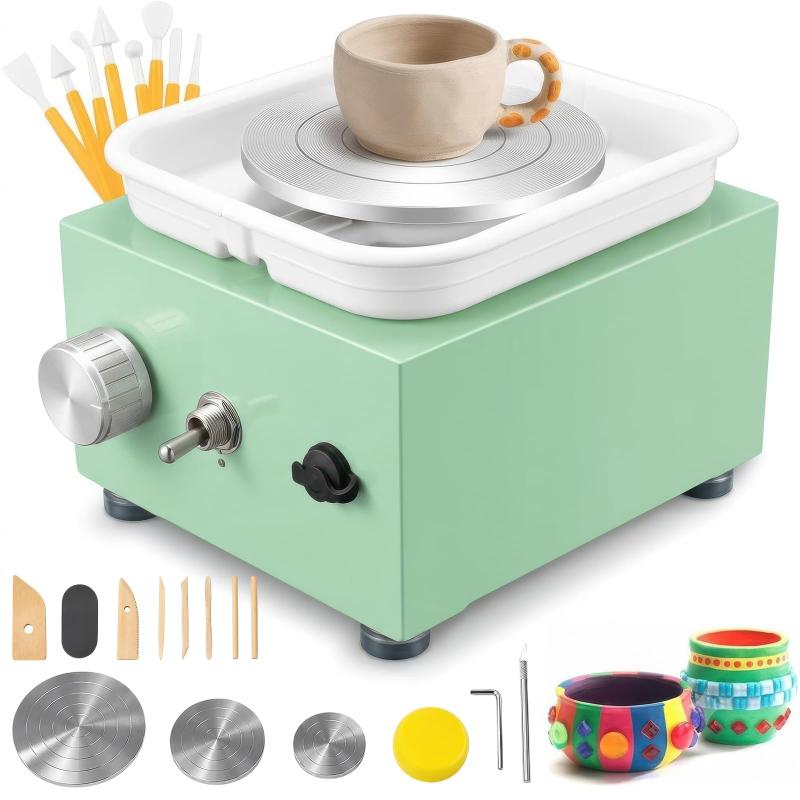 電動ろくろ ミニ 陶芸ホイールマシン 15W 無段変速 0〜400rpm ロクロ径4.5・6・10cm対応 小型 卓上 陶芸DIY 初心者 家庭用 自宅用 工具セット付き 日本語説明書付き グリーン vision-stores-10453793 ビジョンストア パッケージ画像