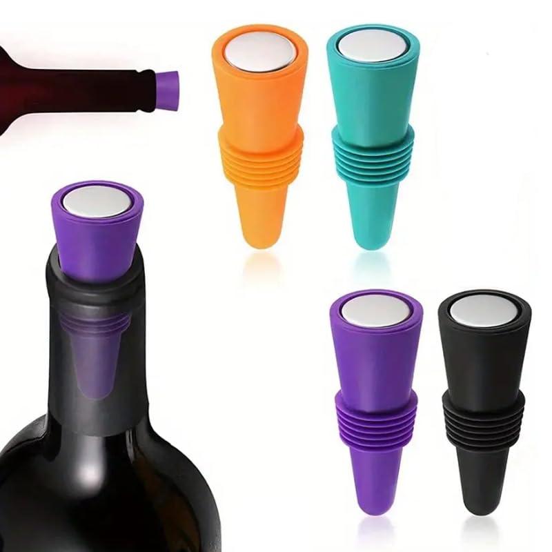 シリコン製ボトルキャップ、再利用可能、多色、ワイン・ビール対応、横置きでもこぼれない、4個入 (4) vision-stores-10617828 ビジョンストア パッケージ画像