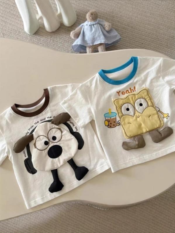 Tシャツ 男の子 女の子 キッズ ベビー 子供 ジュニア トップス 半袖 カットソー インナーシャツ プルオーバー クルーネック 丸首 接触冷感 綿 コットン 伸縮性 軽い 軽量 キャラクター 動物 恐竜 かわいい カジュアル 通園 通学 普段着 部屋着