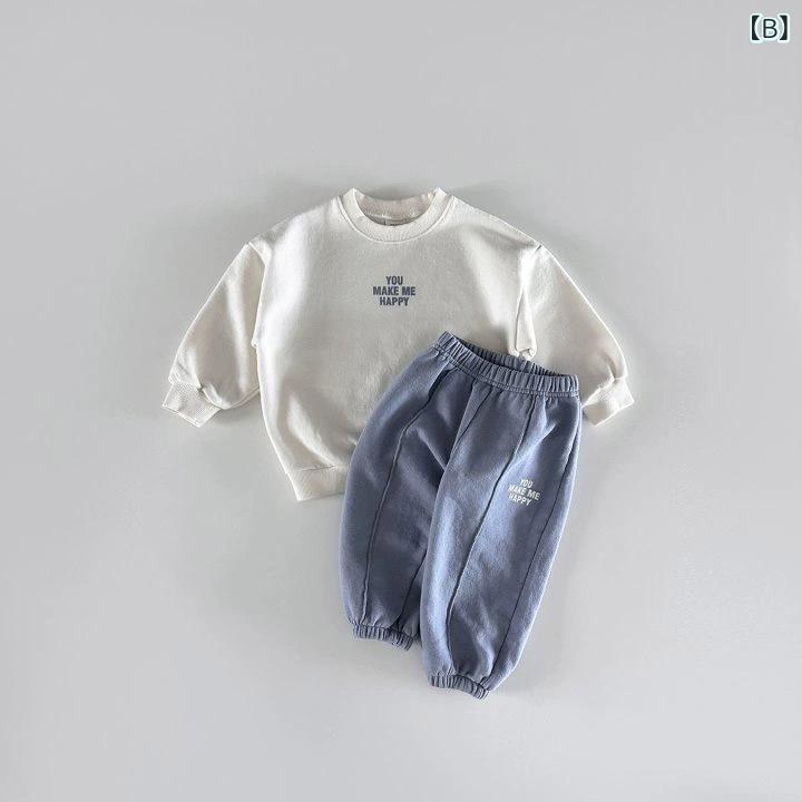ビジョンストアのトレーナー ベビー キッズ 男の子 女の子 スウェット プルオーバー ジョガーパンツ 裾リブ ロングパンツ 長ズボン 上下セット セットアップ 2点セット トップス ボトムス 配色 切り替え 長袖 カジュアル 春 カジュアル 韓国風 韓国風 長袖 子供服｜アングル3