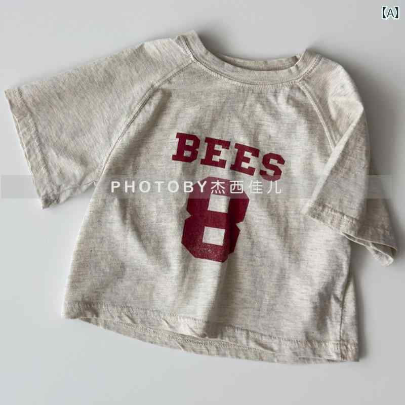 Tシャツ キッズ 男の子 女の子 子供服 ジュニア トップス 半袖 丸首 クルーネック 英字 ロゴ プリント カットソー プルオーバー ゆったり カジュアル デイリー 普段着 通学 通園 お出かけ 涼しい 軽量 伸縮性 薄手 夏