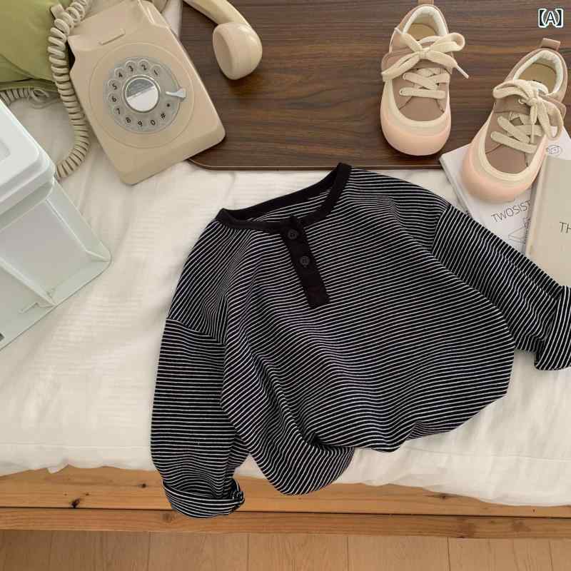 Tシャツ キッズ 男の子 女の子 子供 長袖 トップス カットソー ボーダー 条紋 クル...