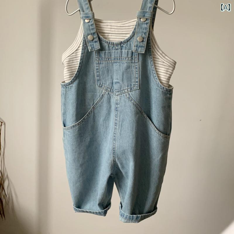 Pantalones para mascotas Bebé Niños Niños Niños Niños Niña Primavera Verano Dínimo Pantalones Colgantes Nórdicos Botones Rosas Lenta Retro Vintage Casual Solsticio Frío Azul — vista 2