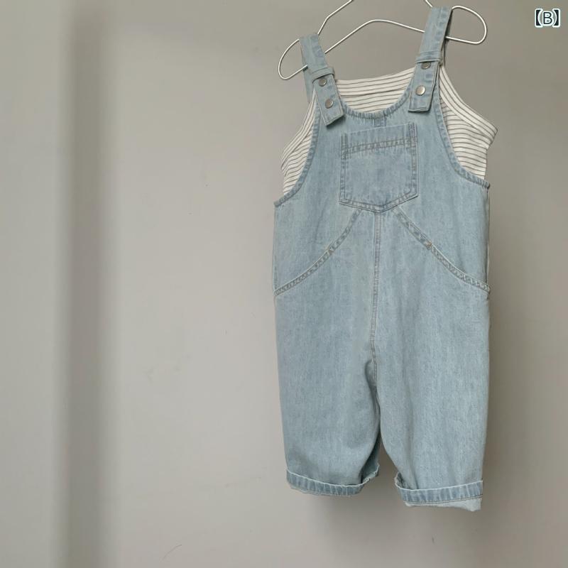 Pantalones para mascotas Bebé Niños Niños Niños Niños Niña Primavera Verano Dínimo Pantalones Colgantes Nórdicos Botones Rosas Lenta Retro Vintage Casual Solsticio Frío Azul — vista 3