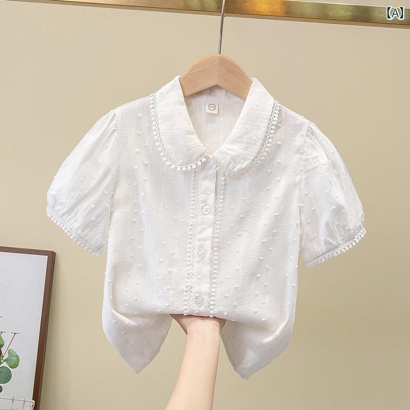 ビジョンストアのセットアップ 女の子 キッズ ジュニア シャツ トップス 半袖 フリル 花柄 花びら襟 Aライン 半ズボン ショートパンツ ズボン 短パンツ 上下セット 2点セット 通園 通学 普段着 涼しい 薄手 お出かけ｜アングル2