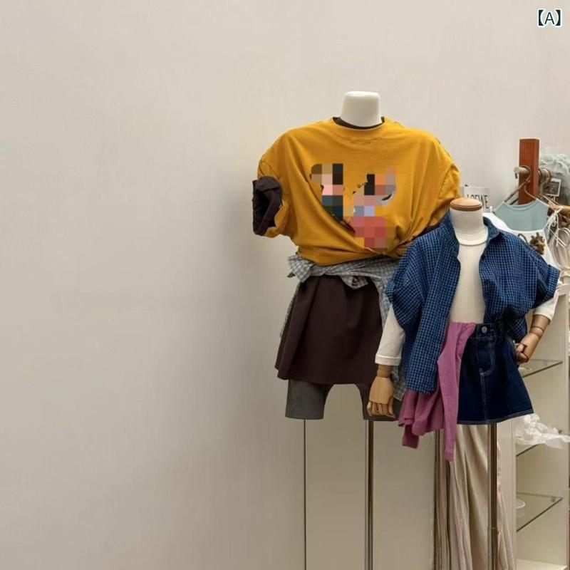 ビジョンストアのTシャツ 女の子 キッズ ジュニア 子供 半袖 トップス カットソー プルオーバー 丸首 クルーネック キャラクター プリント イラスト 韓国風 通園 通学 普段使い カジュアル 伸縮性 通気性 薄手 軽量 快適 夏 サマー｜アングル2
