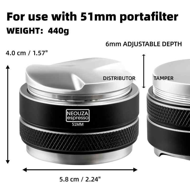 NEOUZA 51mm タンパー & コーヒーディストリビューター 2-in-1、デロンギ EC685/EC885/EC695/EC785対応 深さ調整可能 ステンレス鋼 エスプレッソ 圧粉器 布粉器 プロフェッショナル vision-stores-10619173 ビジョンストア サンプル画像2