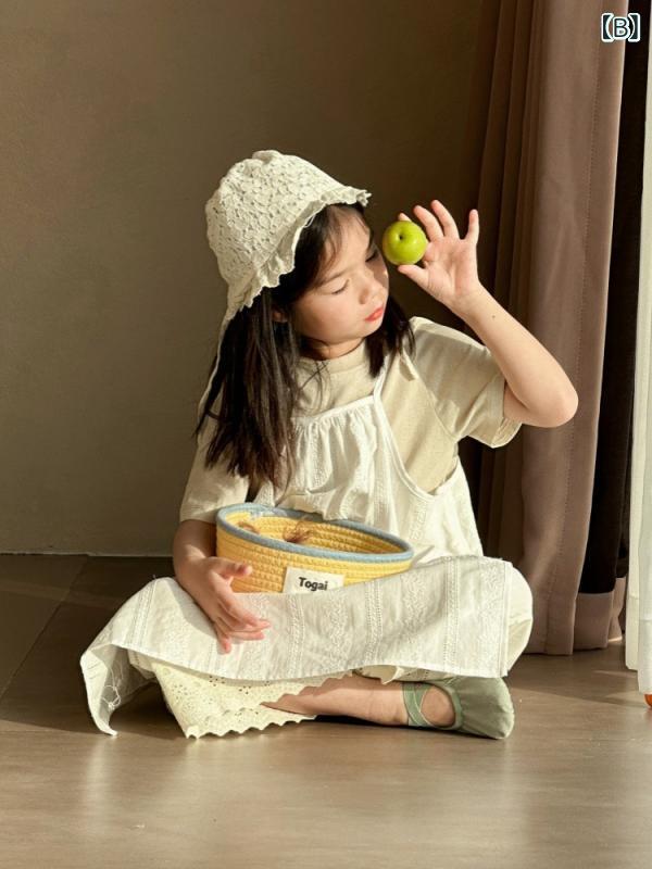 ワンピース 女の子 キッズ 子供服 吊りスカート ジャガード 手作り プリーツ 重ね...