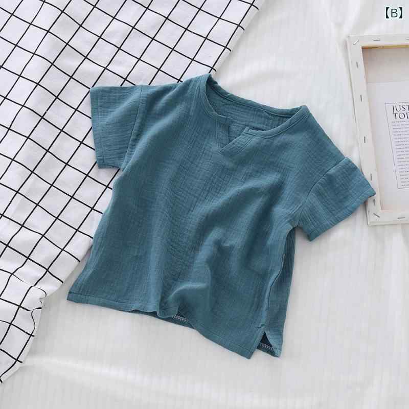 ビジョンストアのTシャツ 男の子 女の子 ベビー キッズ 子供 半袖 カットソー トップス Vネック 無地 綿 コットン 通気性 柔らかい 伸縮性 カジュアル レトロ ヴィンテージ風 洋風 かわいい 通園 通学 デイリー お出かけ 普段使い 春夏｜アングル3