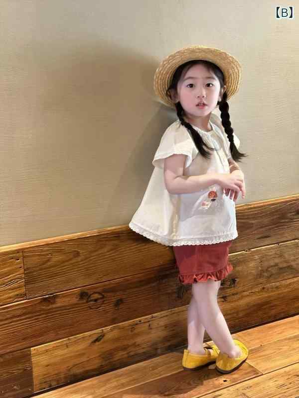 ビジョンストアのシャツ 女の子 キッズ ベビー トップス 半袖 襟付き 娃娃衫 カートン 刺しゅう 薄手 かわいい スウィート ガールズ ホワイト ピンク イエロー ピンク ホワイト｜アングル3