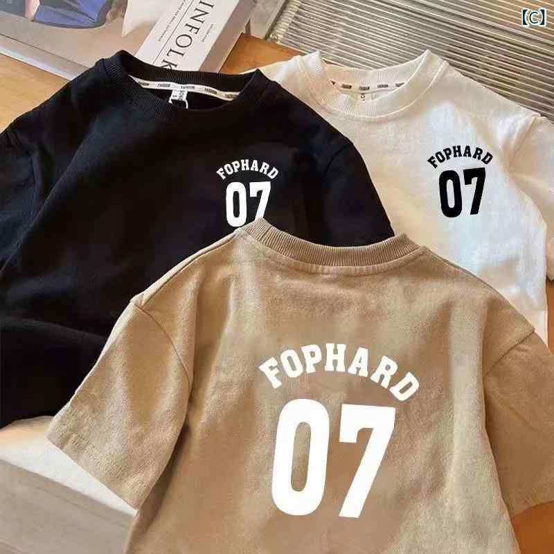 ビジョンストアのTシャツ キッズ 男の子 女の子 子供服 小童 トップス 半袖 カットソー インナーシャツ プルオーバー 丸首 クルーネック コットン 綿 混紡 アルファベット 英語 英字 プリント 春夏 カジュアル 普段使い 通学 通園 デイリー 部屋着｜アングル3