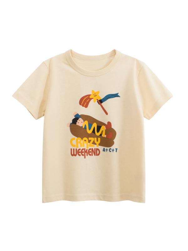 ・カテゴリ: キッズTシャツ・対象性別: 女性・スタイル: 韓国風・フード: なし・袖丈: 半袖・対象年齢: 中小童（3～8歳、100～140cm）・生地加工: 柔軟処理・柄: キャラクター・仕様: 実物撮影（モデルなし）・特徴: 糸くず処理済み・素材: 綿100%・安全基準: A類・ネックライン: クルーネック・カラー展開: 杏色・サイズ展開: 90cm、100cm、110cm、120cm、130cm、140cm
