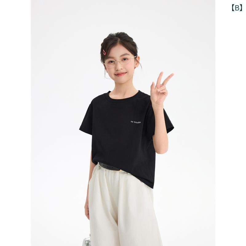 ビジョンストアのTシャツ 女の子 キッズ ジュニア カットソー 半袖 トップス 子供服 小学生 ガールズ カジュアル ゆったり ティーシャツ 普段使い プルオーバー お出かけ 通学 通園 ラウンドネック ベーシック クルーネック サマー｜アングル3