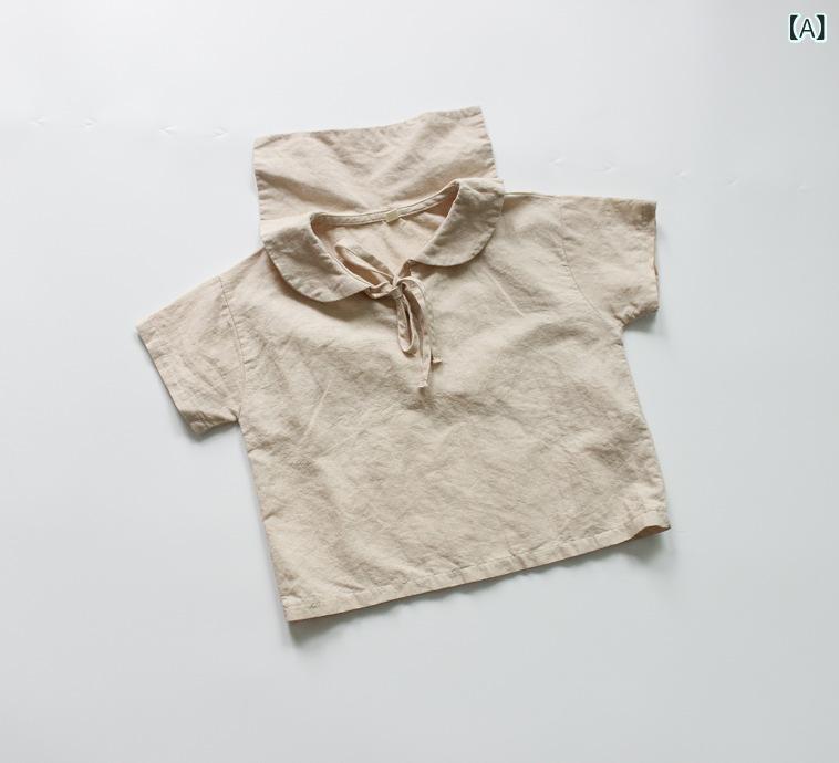 ビジョンストアのTシャツ キッズ 男の子 女の子 子供服 トップス カットソー 半袖 綿麻 コットンリネン 無地 襟付き ポロシャツ風 プルオーバー スリット入り カジュアル シンプル さわやか ナチュラル｜アングル2