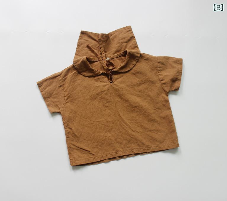 ビジョンストアのTシャツ キッズ 男の子 女の子 子供服 トップス カットソー 半袖 綿麻 コットンリネン 無地 襟付き ポロシャツ風 プルオーバー スリット入り カジュアル シンプル さわやか ナチュラル｜アングル3