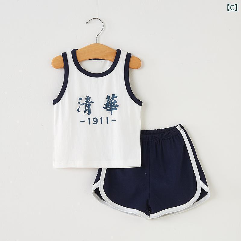 ビジョンストアのベスト セットアップ キッズ 子供 男の子 女の子 半袖 ショートパンツ 半ズボン 2点セット トップス ボトムス ベビー ジュニア 薄手 軽い 爽やか 綿 コットン 普段使い 部屋着 ルームウェア カジュアル｜アングル3