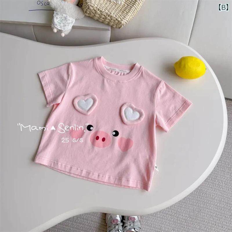 ビジョンストアのTシャツ キッズ 子供 男の子 女の子 半袖 カットソー トップス ベビー プルオーバー ラウンドネック クルーネック 丸首 綿 コットン 吸汗 速乾 通気性 柔らかい 薄手 インナーウエア 立体大鹅 3D立体 アヒル キャラクター 動物 アニマル プリ｜アングル3