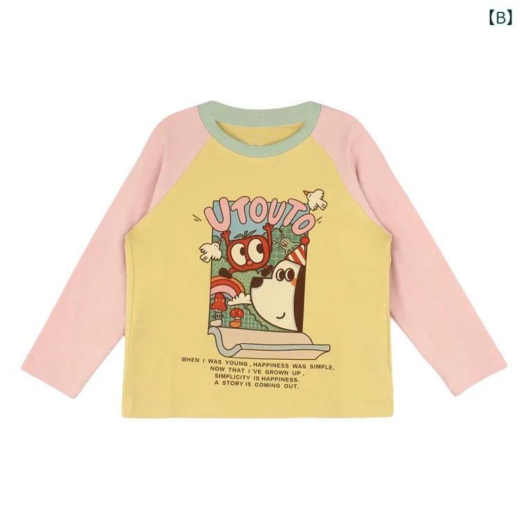 ビジョンストアのTシャツ キッズ 女の子 男の子 子供服 トップス カットソー 長袖 丸首 ラウンドネック ラグラン スリーブ キャラクター プリント イラスト コットン 綿 秋冬 秋物 通学 通園 カジュアル かわいい 韓国子供服 お出かけ｜アングル2