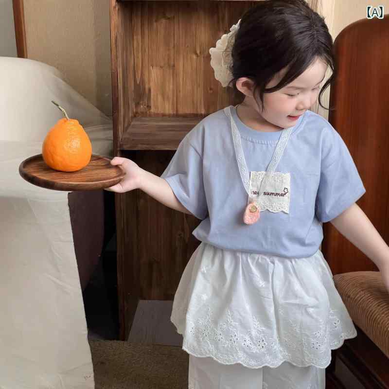 ビジョンストアのTシャツ キッズ 女の子 半袖 カットソー トップス 子供服 子供 レース フリル ワッペン 英字 ロゴ プリント 薄手 涼しい カジュアル かわいい おしゃれ プルオーバー ホワイト ピンク 通学 通園 お出かけ｜アングル2