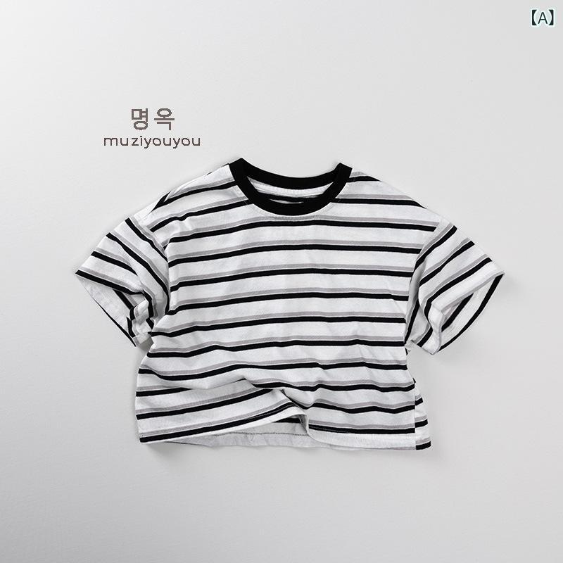 Tシャツ キッズ 男の子 女の子 半袖 カットソー トップス 子供服 ボーダー柄 しましま クルーネック 丸首 ゆるめ ルーズ ゆったり カジュアル 普段使い お出かけ 通園 通学 運動着 旅行 春夏 コットン 綿 コットン 綿 薄手 快適