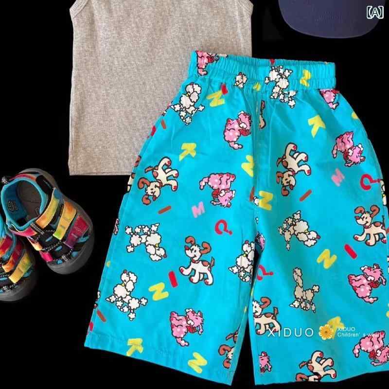・カテゴリ: キッズパンツ・スタイル: カジュアル・素材: 綿60%・パンツ丈: ロングパンツ・対象性別: ユニセックス・対象年齢: 3〜8歳（対応身長100〜140cm）・生地加工: ソフト加工・柄: キャラクター・股上: ハイウエスト・カラー展開: ライトブルー（ドッグプリント）・サイズ展開: 80cm、90cm、100cm、110cm、120cm、130cm