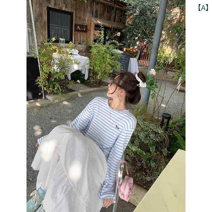 ・カテゴリ: Tシャツ・スタイル: カジュアル、フェミニン・主な素材: 綿90%以上95%未満・柄: ボーダー、格子・デザイン: プルオーバー・袖丈: 長袖・加工技術: 刺繍・シルエット: ルーズフィット・着丈: 普通（約50cm～65cm）・ネックライン: クルーネック・袖の種類: ドロップショルダー・人気要素: 先染めボーダー・カラー展開: ブルーボーダー、イエローボーダー・サイズ展開: S、M、L、XL