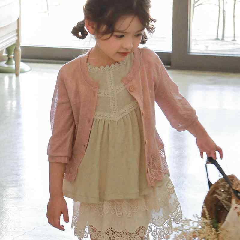 防晒衫 女の子 キッズ 子供用 カーディガン レース フリル いちご かわいい エアコン対策 羽織り トップス アウター 長袖 薄手 紫外線対策 UVカット 涼しい 日焼け防止 さらさら 通気性 快適 お出かけ
