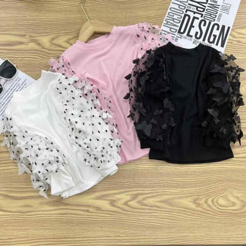 ・カテゴリ: 子供用Tシャツ・対象性別: 女児・スタイル: 韓国風、レース、トレンド、欧米風・フード: なし・袖丈: 長袖・対象年齢: 中小童（3～8歳、100～140cm）・生地加工: 柔軟処理・柄: 無地・生地素材: 化繊混紡・主な素材: ポリエステル97%・安全基準: B類・ネックライン: クルーネック・機能: UVカット・カラー展開: ブラック、ホワイト、ピンク・対応身長: 8229.6cm、9144cm、10058.4cm、10972.8cm、11887.2cm、12801.6cm