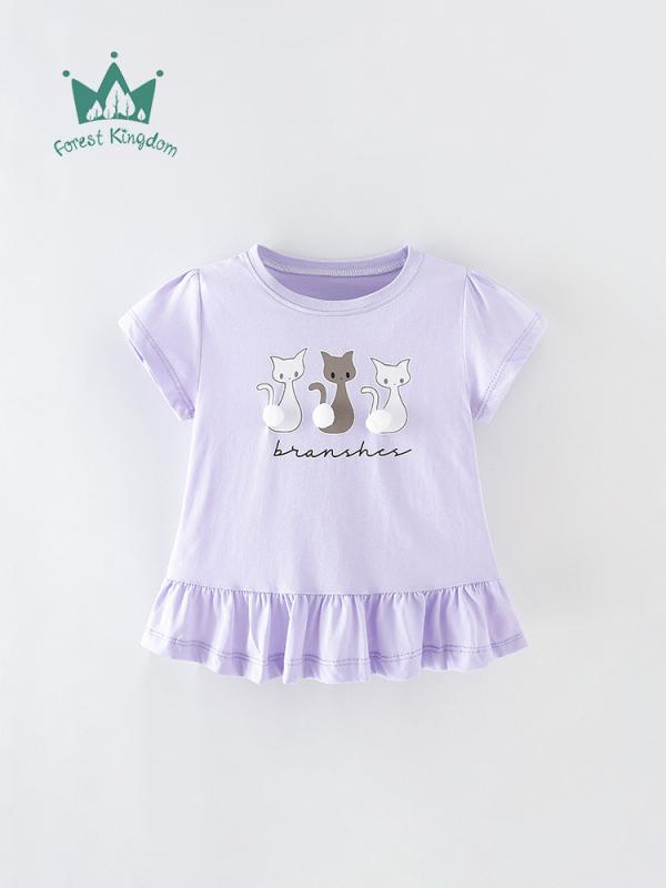 Tシャツ キッズ 女の子 ジュニア 子供服 半袖 カットソー トップス サマー ニット クルーネック ラウンドネック プルオーバー 欧米風 カートゥーン プリント キャラクター かわいい 通学 通園 普段着 お出かけ 薄手 伸縮性 ストレッチ カジュアル