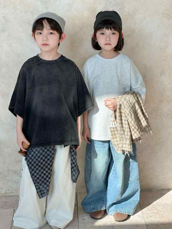 Tシャツ キッズ 男の子 女の子 半袖 カットソー トップス 子供服 韓国子供服 ヴィンテージ風 レトロ プリント 英字 ロゴ クルーネック 丸首 プルオーバー カジュアル デイリー 普段使い 通学 通園 春夏 おしゃれ