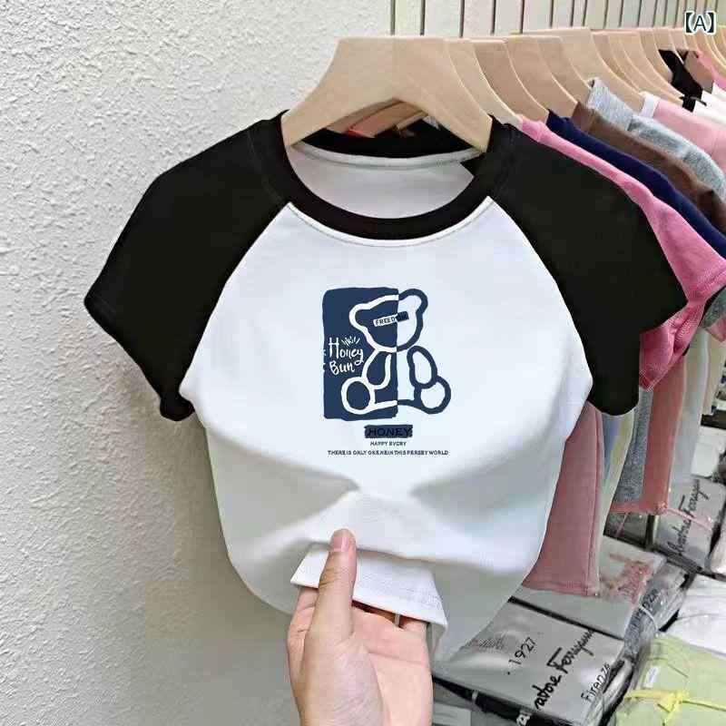 ビジョンストアのT恤 女の子 キッズ 子供服 カットソー トップス 半袖 切り替え 配色 キャラクター プリント コットン 綿 通気性 伸縮性 普段使い カジュアル かわいい 夏 サマー｜アングル2
