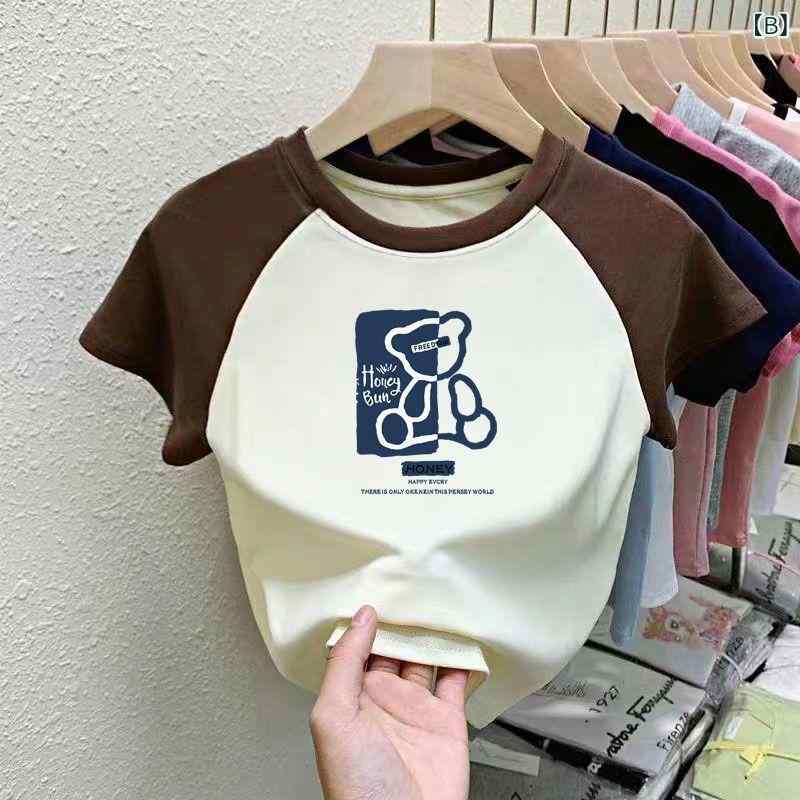 ビジョンストアのT恤 女の子 キッズ 子供服 カットソー トップス 半袖 切り替え 配色 キャラクター プリント コットン 綿 通気性 伸縮性 普段使い カジュアル かわいい 夏 サマー｜アングル3