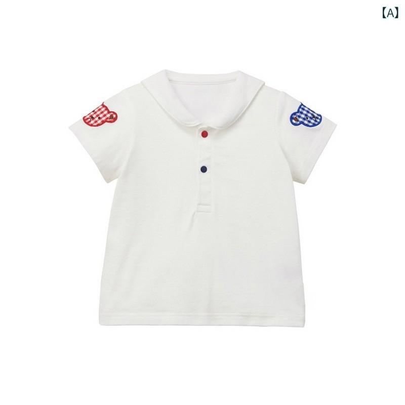 シャツ キッズ 男の子 女の子 ポロシャツ 半袖 トップス 襟付き カットソー 子供服 Tシャツ くま 刺しゅう チェック柄 カジュアルウェア 普段使い お出かけ 通園 通学 レジャー